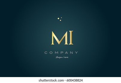 mi m i  gold golden luxury product metal metallic alphabet company letter logo design vector icon template green background