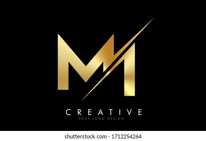 MI M I Golden Letter Logo Design with a Creative Cut. Creative logo design with Black Background.