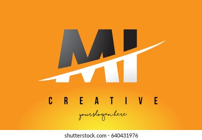 MI M I Letter Modern Logo Design with Swoosh Cutting the Middle Letters and Yellow Background.