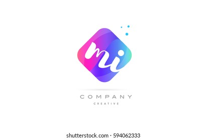 mi m i  pink blue rhombus abstract 3d alphabet company letter text logo hand writting written design vector icon template 