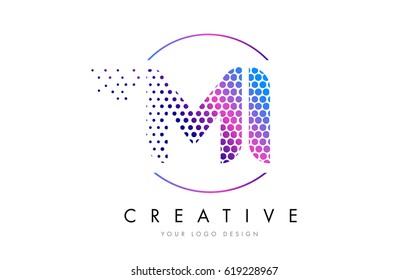 MI M I Pink Magenta Dotted Bubble Letter Logo Design. Dots Lettering Vector Illustration
