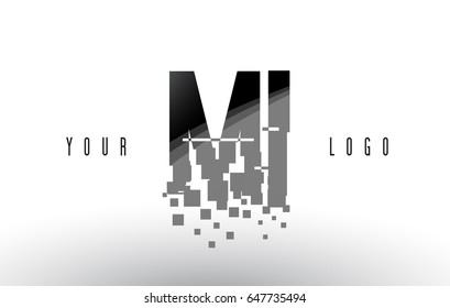 MI M I Pixel Letter Logo with Digital Shattered Black Squares. Creative Letters Vector Illustration.