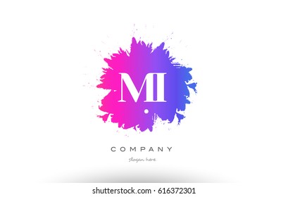 MI M I purple pink magenta splash grunge alphabet logo letter design creative vector icon template