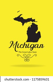MI Michigan State map with nickname The Great Lakes State, Vector EPS 10.