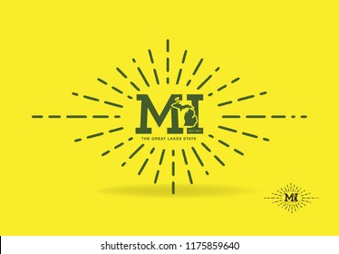 MI Michigan State map with nickname The Great Lakes State, Vector EPS 10.
