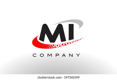 MI Modern Letter Logo Design with Creative Red Dotted Swoosh Vector 