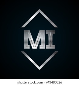 MI Monogram, Metal Logo, Silver Logo