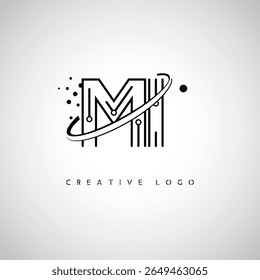 MI Orbit Monogram Logo – Futuristic Minimal Letter mark with Circular Line Art, Tech-Inspired Dots and Space Motion Concept for Modern Branding Identity