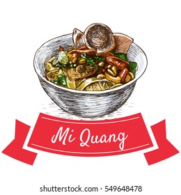 Mi Quang colorful illustration. Vector illustration of Vietnamese cuisine.