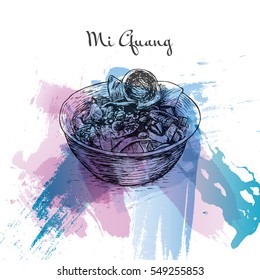 Mi Quang watercolor effect illustration. Vector illustration of Vietnamese cuisine.