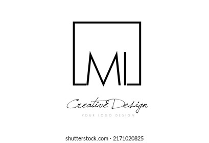 MI Square Framed Letter Logo Design Vector with Black and White Colors.