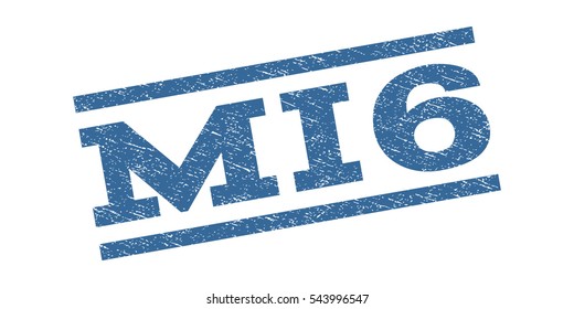 MI6 watermark stamp. Text caption between parallel lines with grunge design style. Rubber seal stamp with dirty texture. Vector cobalt blue color ink imprint on a white background.