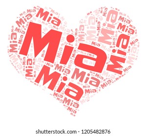 Mia word cloud in heart shape