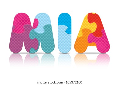 MIA written with alphabet puzzle - vector illustration