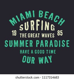 Miaimi typography. Florida state,  vintage vector t-shirt and apparel design, print, logo, poster. Vector