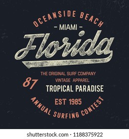 Miaimi typography. Florida state,  vintage vector t-shirt and apparel design, typography, print, logo, poster. Vector