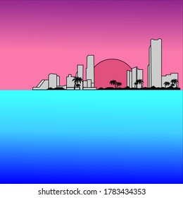 Miami Abstract  City Skyscraper Silhouette Flat Colorful. Vector illustration