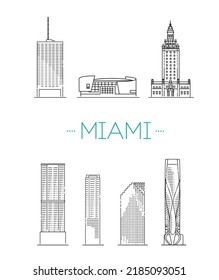 Miami, architecture line skyline illustration. Linear vector cityscape with famous landmarks