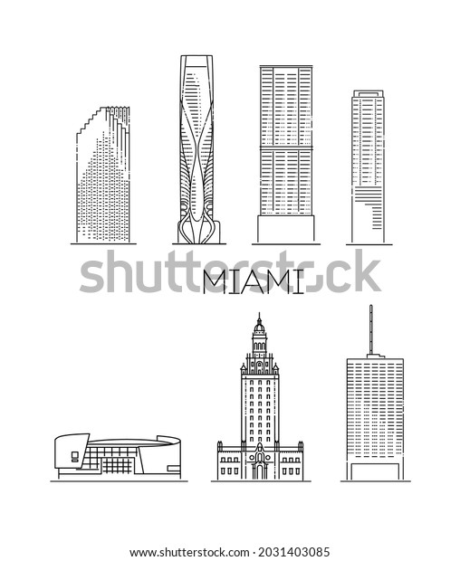 Miami Architecture Line Skyline Illustration Linear Stock Vector ...