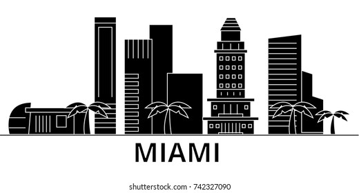 Miami architecture vector city skyline, travel cityscape with landmarks, buildings, isolated sights on background