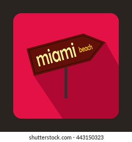 Miami arrow post sign icon in flat style on a pink background