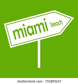 Miami arrow post sign icon white isolated on green background. Vector illustration