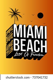 miami beach 3d font design palm tree colorful