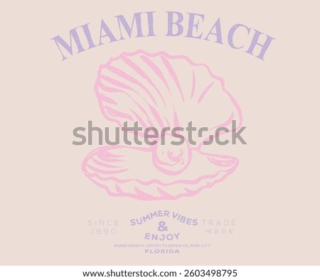 Miami beach artwork. Seashell vintage artwork. Summer vibes artwork. Seashell line drawing.