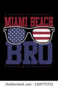 Miami Beach Bro American Glasses Land Of Freedom 4th Of July Distressed Flag Independence