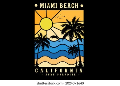 miami beach california silhouette design retro style
