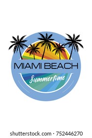 miami beach circle design summer palm tree colorful