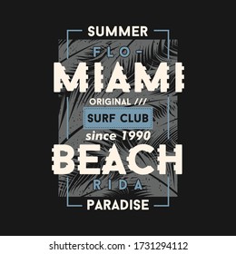 miami beach con fondo de árbol de coco typografía gráfica vector ilustración concepto de verano camiseta impresión