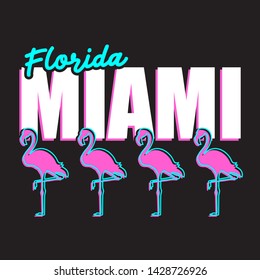 MIAMI BEACH FLORIDA FLAMINGOS SLOGAN PRINT VECTOR