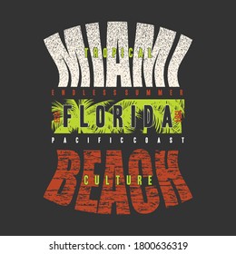 miami beach, florida  graphic typography vector t shirt, illustration design denim vintage urban style