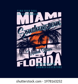 miami beach florida graphics design typography, t shirt vectors, summer adventure, palm tree