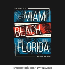 Miami Beach, Florida, Paradise Typography Graphic T Shirt Design Vector On Beach Theme