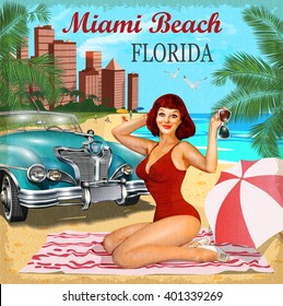  Miami Beach, Florida retro poster.