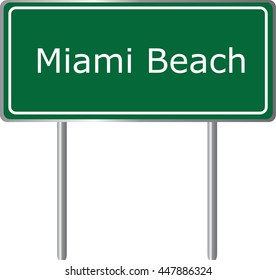 Miami Beach , Florida, road sign green vector illustration, road table, USA city

