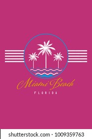 miami beach florida summer time stamp design colorful poster distress palm tree