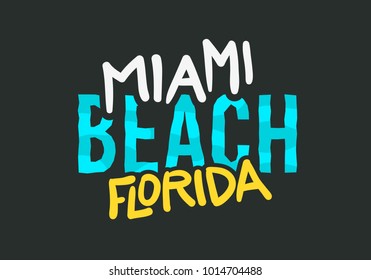 Miami Beach Florida Summer Typographic Lettering Poster Design. Vector Graphic.