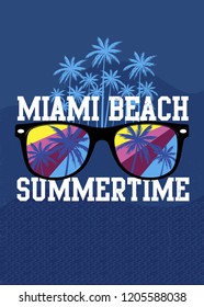miami beach florida summertime palmtree holidays beach colorful poster distressed