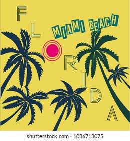 Miami beach Florida tee print with palm tree.
