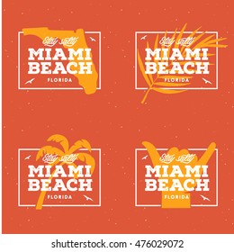 Miami beach florida t-shirt graphics. Summer vacation related apparel design. Stay salty lettering quote. Vector vintage illustration.