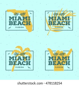 Miami beach florida t-shirt graphics. Summer vacation related apparel design. Stay salty lettering quote. Vector vintage illustration.