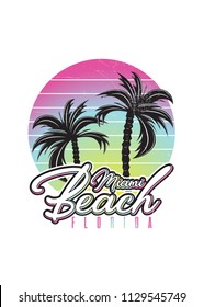 miami beach florida vintage palm tree blend poster colorful summertime