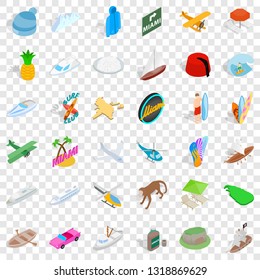Miami beach icons set. Isometric style of 36 miami beach vector icons for web for any design