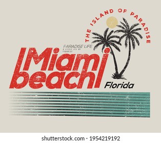 Miami beach island of paradise vector print design for t-shirt and others