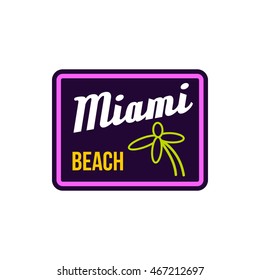 Miami beach label icon in flat style on a white background