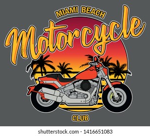 Miami Beach Motorcycle Club t- shirt design, bike design, vector art, colorfull