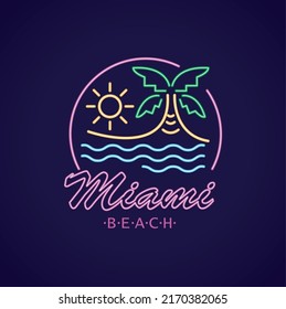 miami beach neon label icon